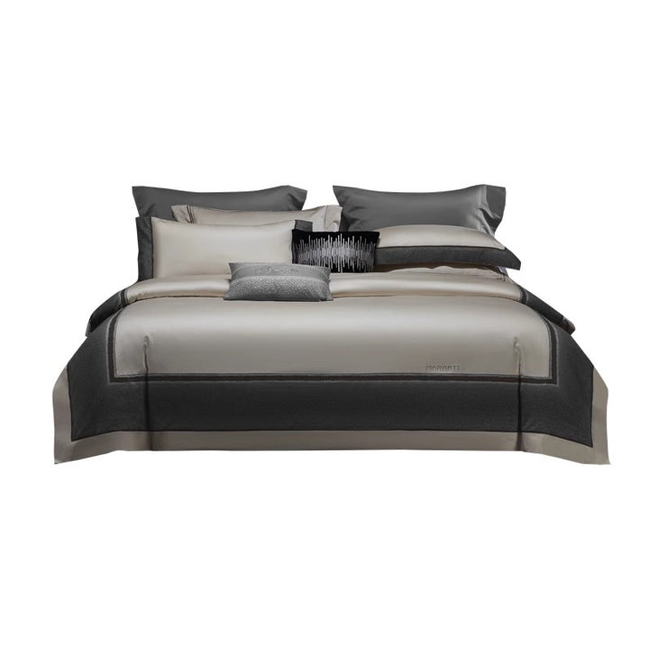 Hotel-Style Silky Sateen Duvet Ensemble with Contrast Textured Border and Euro Shams