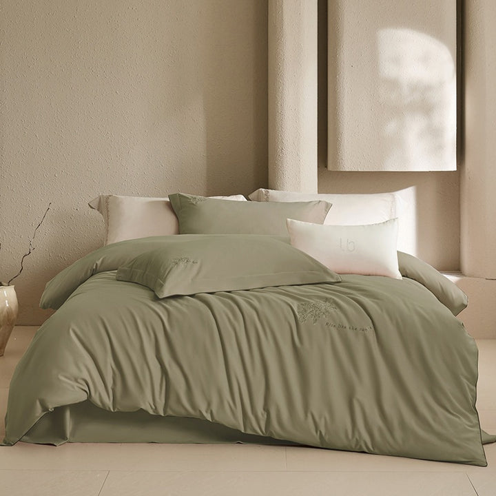 Luxury Embroidered Cotton Sateen Duvet Cover Bedding Set