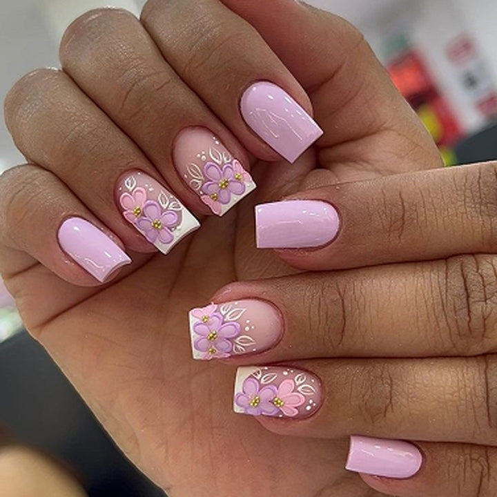 Artful Nail Extensions with Floral Design Stornfield