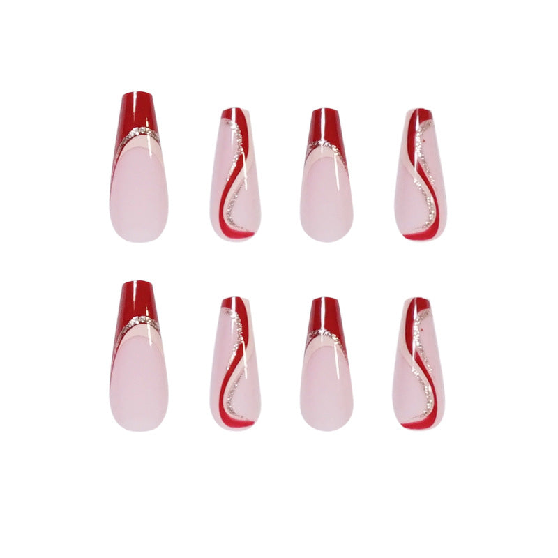 Glamorous artificial nails with elegant wave pattern and glitter accents Stornfield