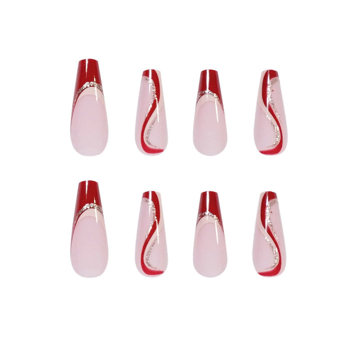 Glamorous artificial nails with elegant wave pattern and glitter accents Stornfield