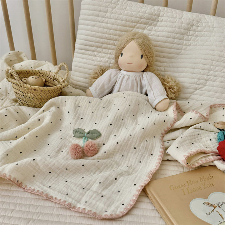 Unisex Cozy Muslin Blanket with Playful Pom-Pom Design Stornfield