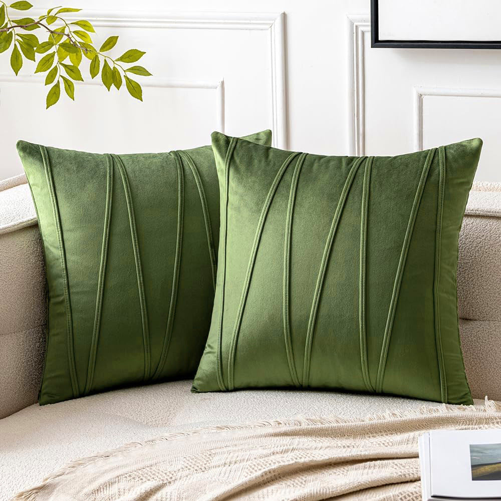 Velvet Pleated Square Decorative Throw Pillow Covers with Channel Stitching