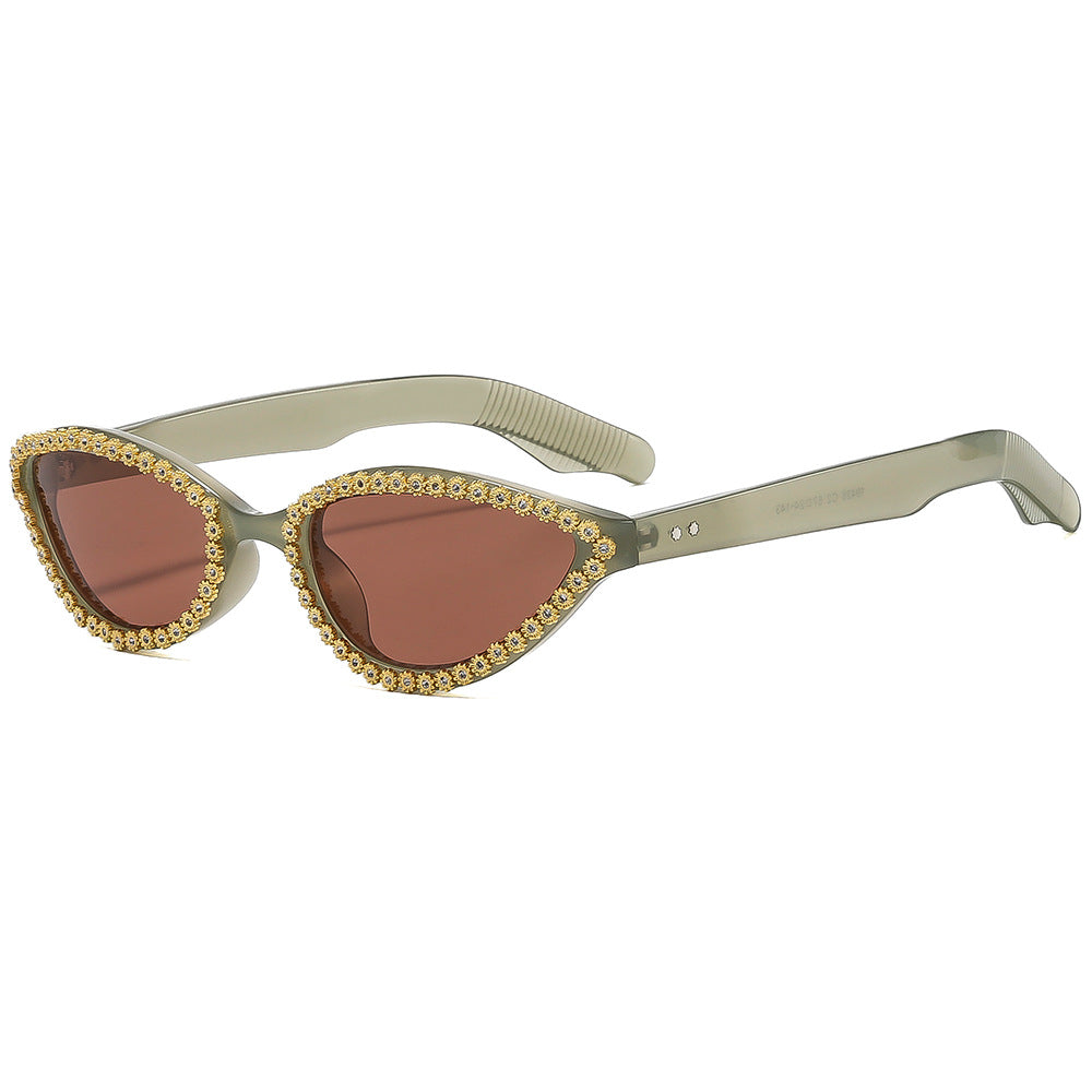 Ladies Glamorous Cat-Eye Sunglasses with Sparkling Flower Accents Stornfield
