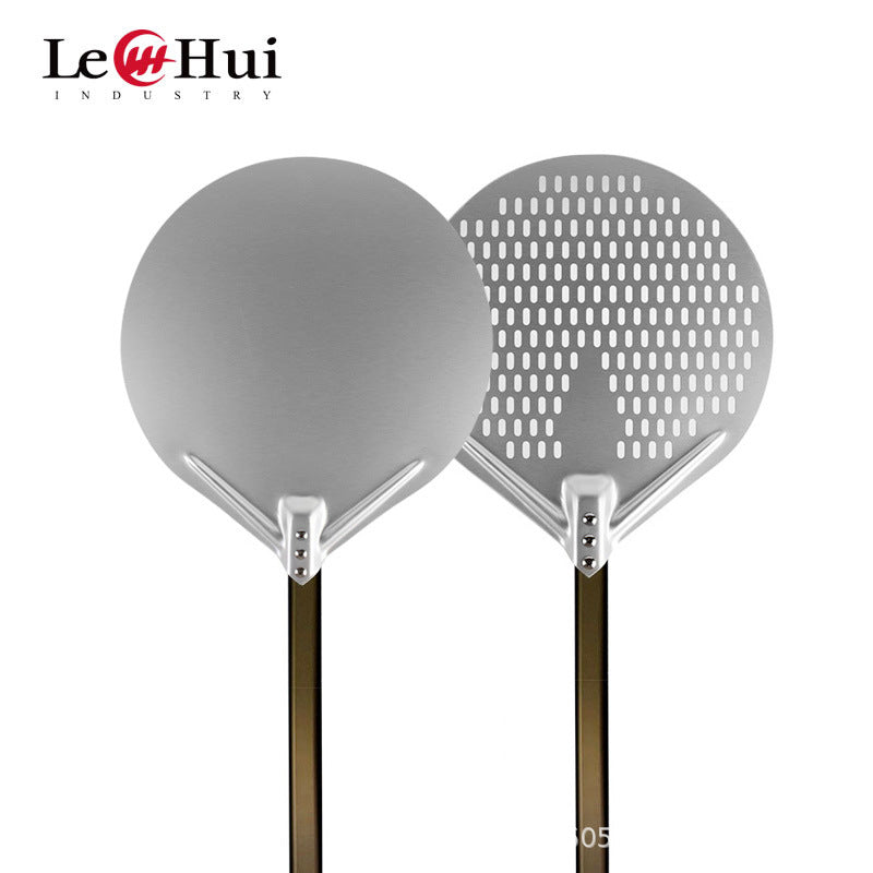 long wooden handled round aluminum pizza peel with reinforced neck Stornfield