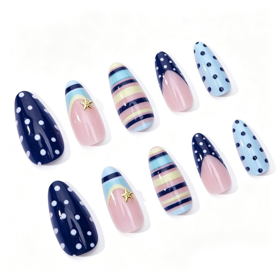 Artificial nail set with elegant stripe and dot design Stornfield