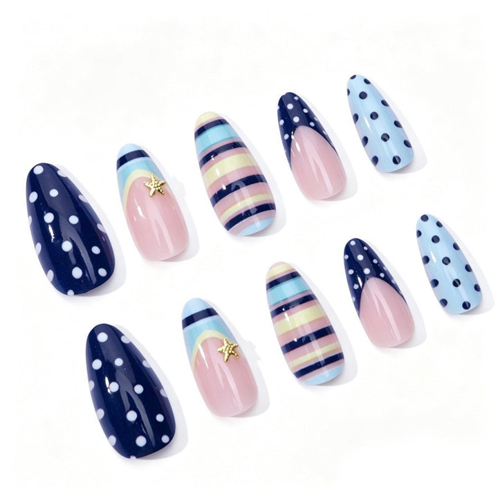 Artificial nail set with elegant stripe and dot design Stornfield