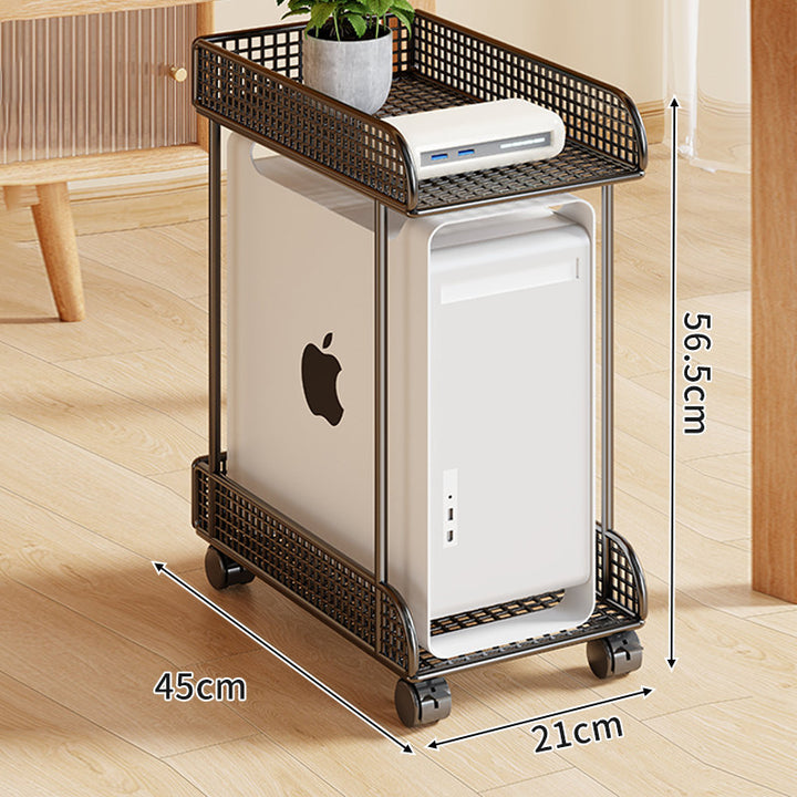 Under-Desk Rolling PC Tower Stand with Mesh Tray and Locking Casters