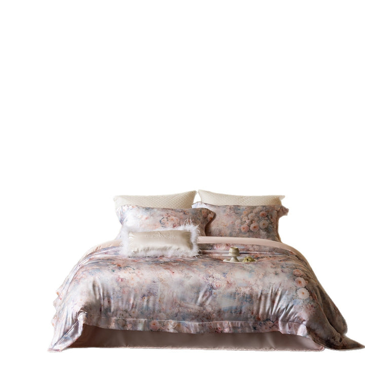 Botanical Watercolor Satin-Feel Duvet Cover Set with Piped Hem & Envelope Shams