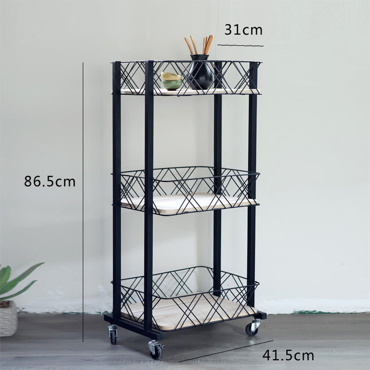 Modern rolling cart with three shelves and wheels Stornfield