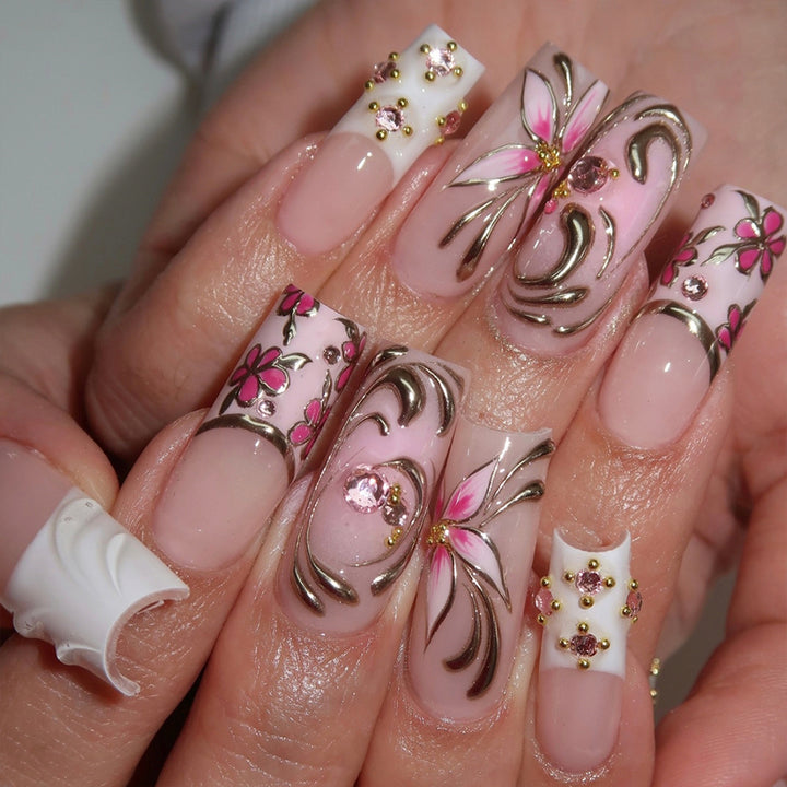 Premium Artificial Nails with Floral Decorations Stornfield