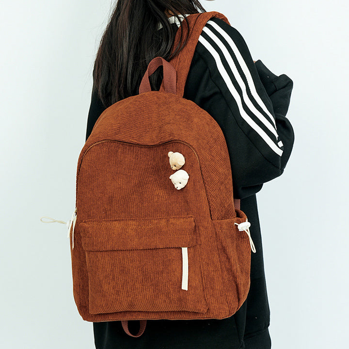 Corduroy Textured Casual School Backpack Stornfield