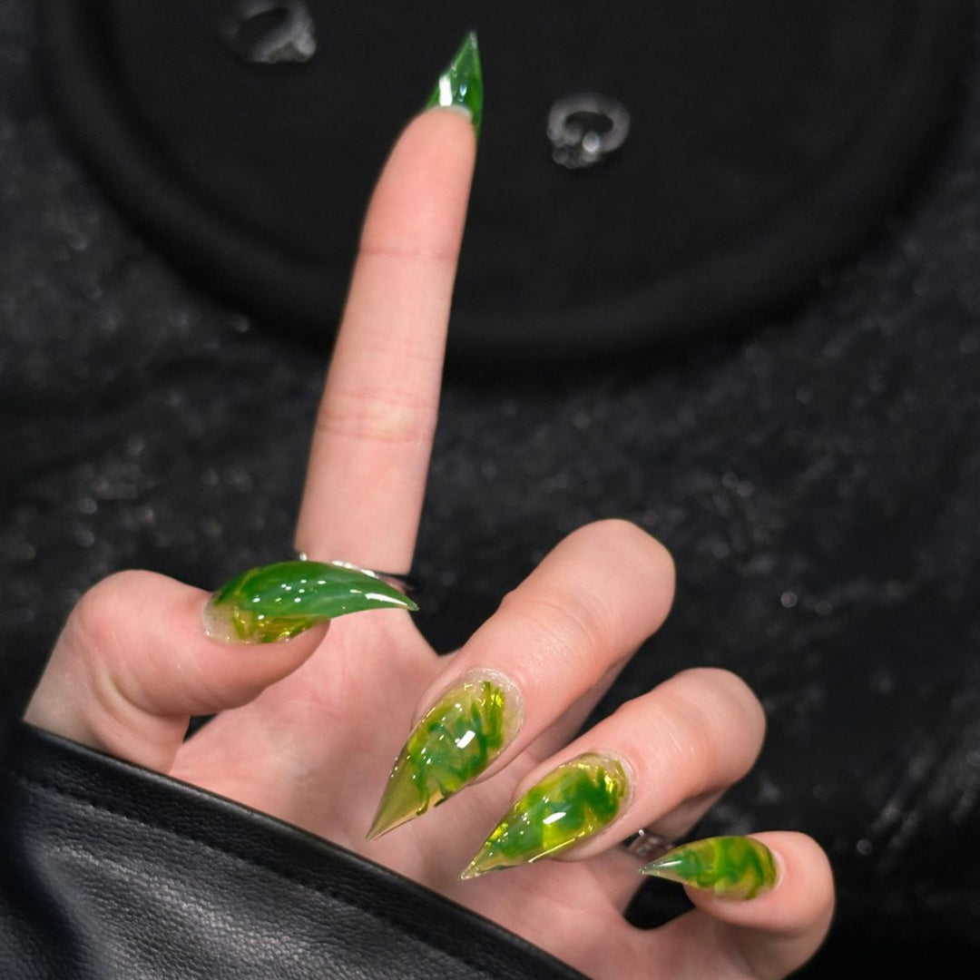 Artistic Stiletto Press-On Nails with Unique Marble Design
