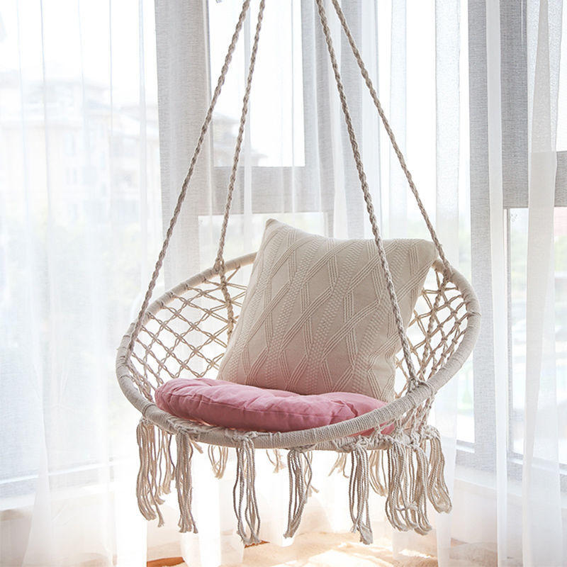 Macrame hanging swing chair boho woven fringe indoor outdoor hammock seat Stornfield