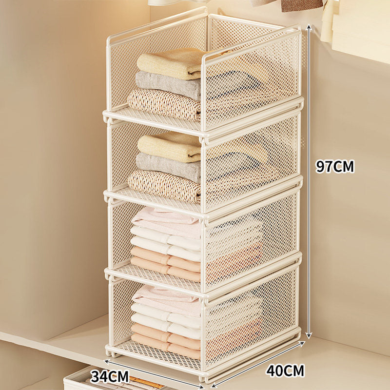 Stackable Metal Mesh Closet Storage Drawer Bin with Sliding Nesting Frame