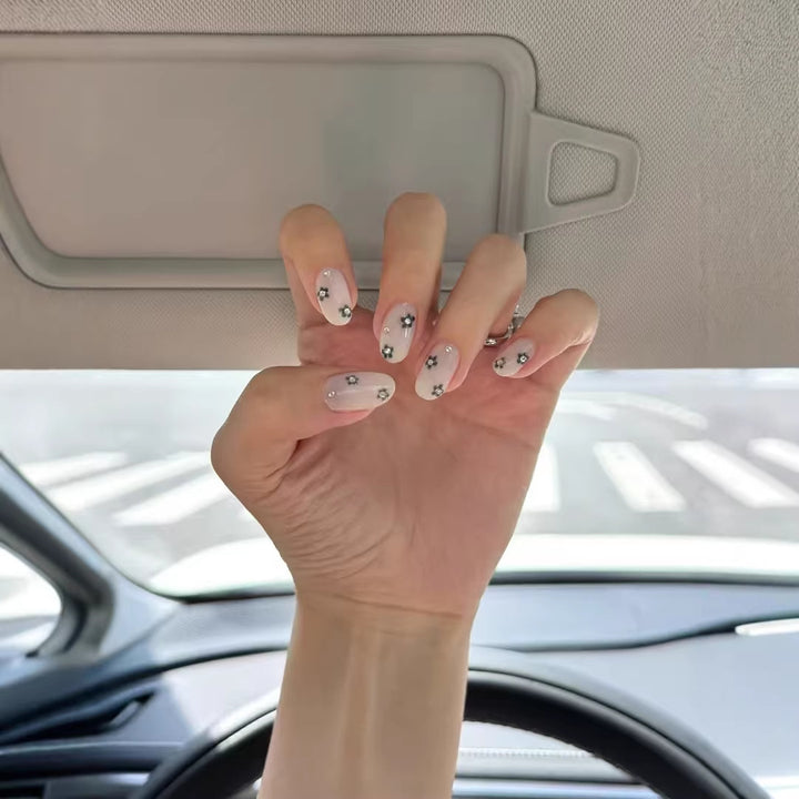 Decorative Press-On Nail Art Set with Rhinestone Accents  1791773652