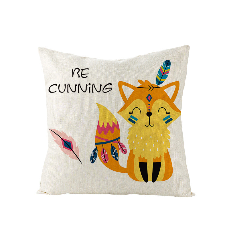 Decorative Throw Pillow Cover with Printed Giraffe Boho Nursery Design