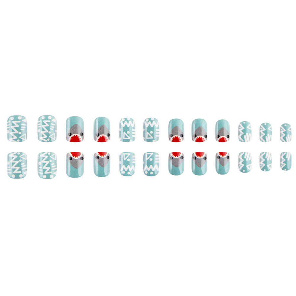 Artistic Shark-Themed Press-On Nail Design Stornfield