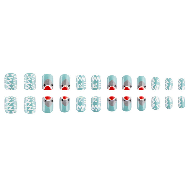 Artistic Shark-Themed Press-On Nail Design Stornfield