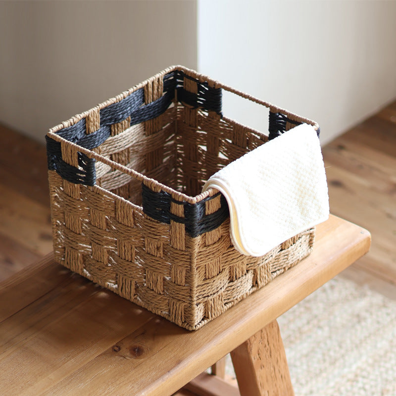 Square storage basket made of natural material Stornfield