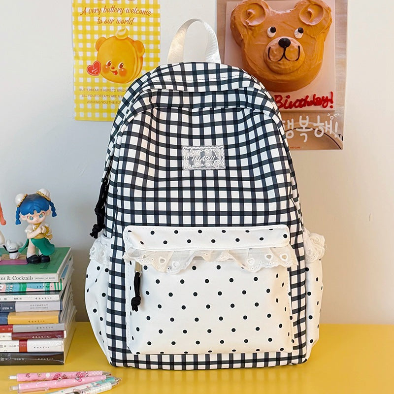 Stylish Gingham Print Casual Backpack Stornfield