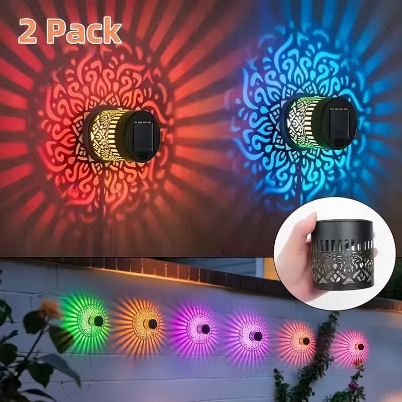 Decorative Solar Wall Lantern With Moroccan Cutout Projection Metal Outdoor Sconce Pair Stornfield