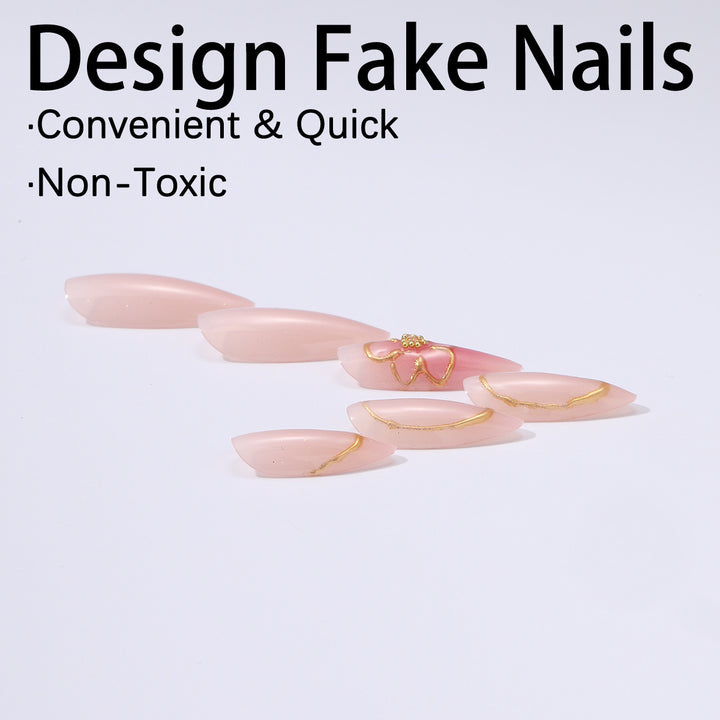 Acrylic nail set with elegant flower and gold decorations Stornfield