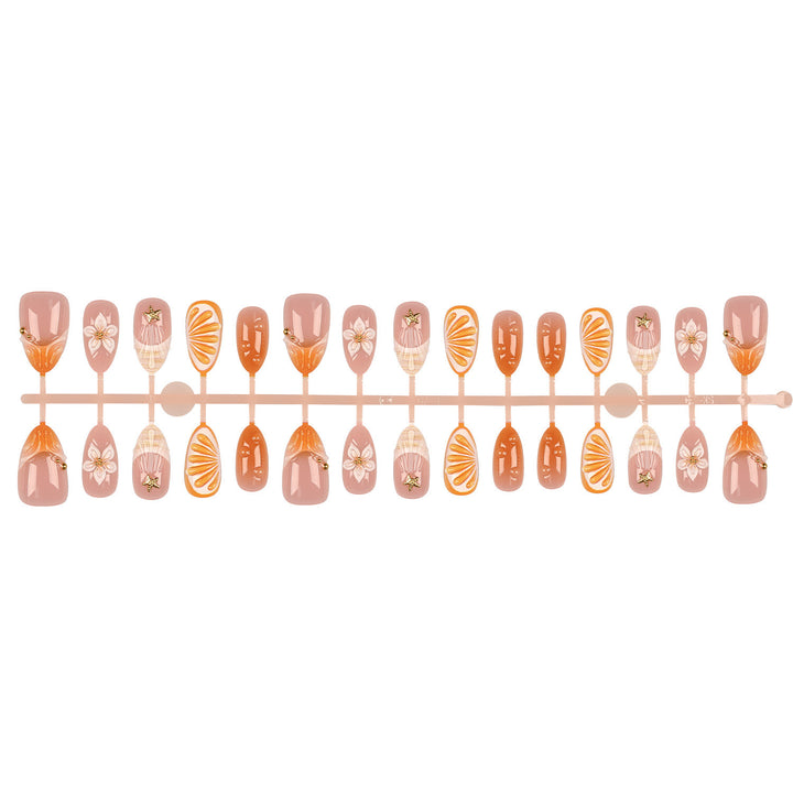 Artistic Press-On Nail Art Set with Botanical Accents
