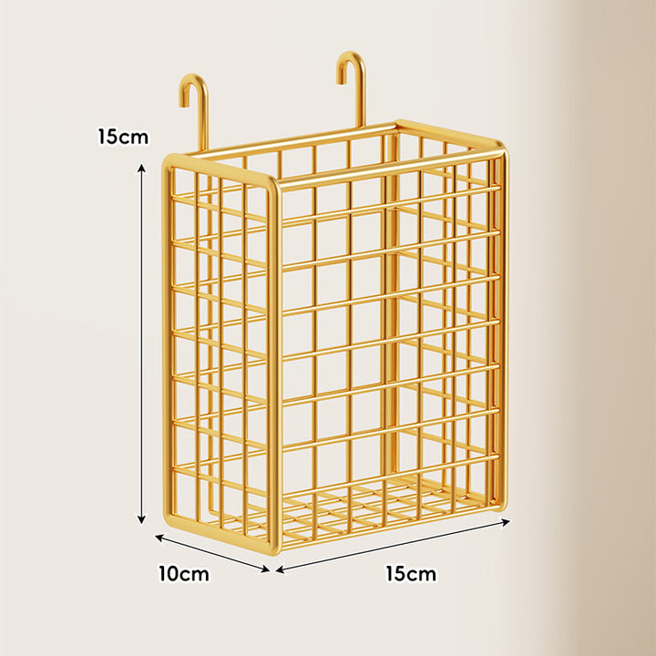 Compact Over-Cabinet Hanging Wire Grid Storage Basket with Dual Hooks