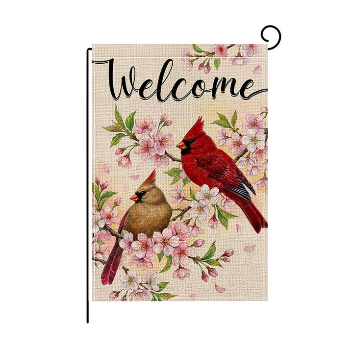 Outdoor Decorative Garden Flag Linen-Blend Welcome Poppy Design with Pole Sleeve