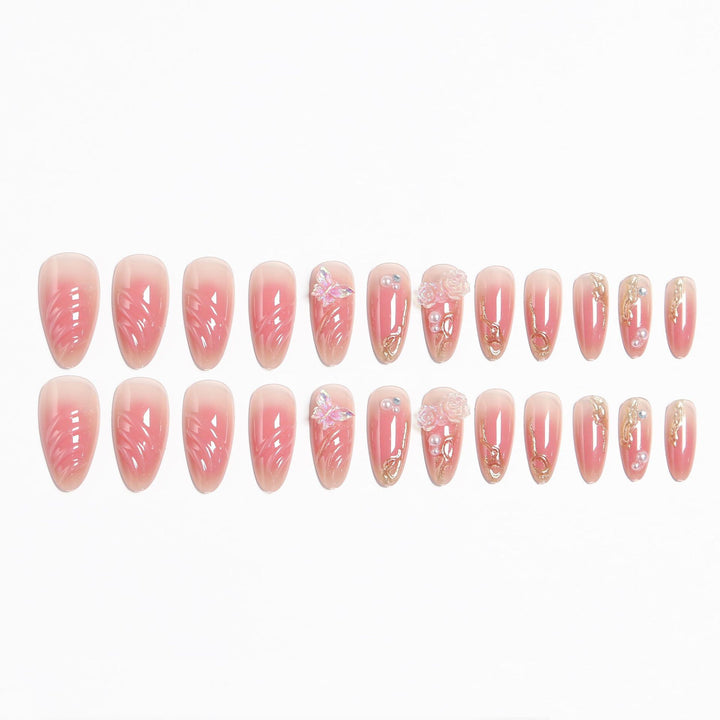 Artificial nails with delicate rose design and glitter accents Stornfield