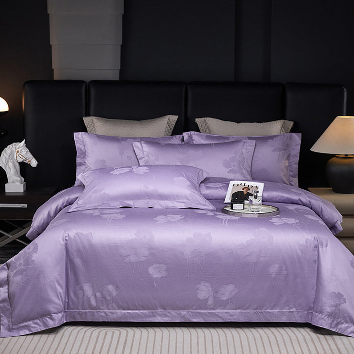 Silky Jacquard Floral Duvet Cover Bedding Ensemble with Hidden Zipper and Pillow Shams