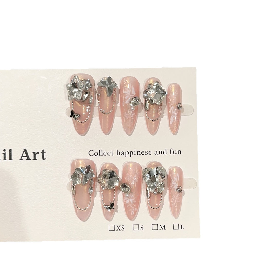 Decorative Press-On Nail Art Set with Crystal Accents