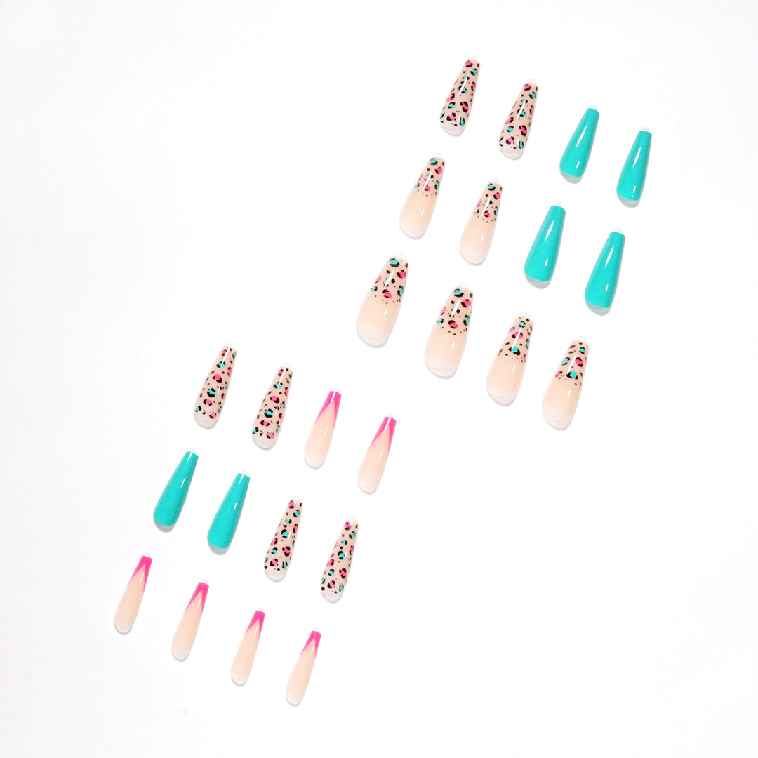 Artful Nail Extensions with Leopard Pattern and Neon Accents Stornfield
