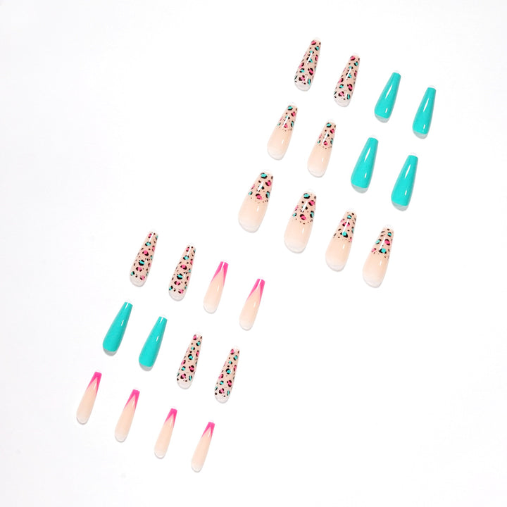 Artful Nail Extensions with Leopard Pattern and Neon Accents Stornfield