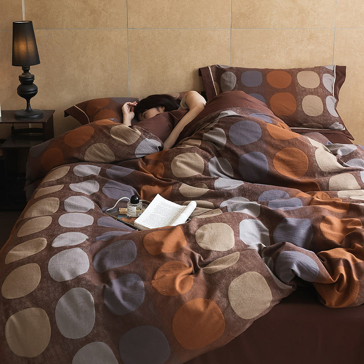 Reversible Geometric Dot Cotton-Linen Duvet Cover Set with Deep-Pocket Shams