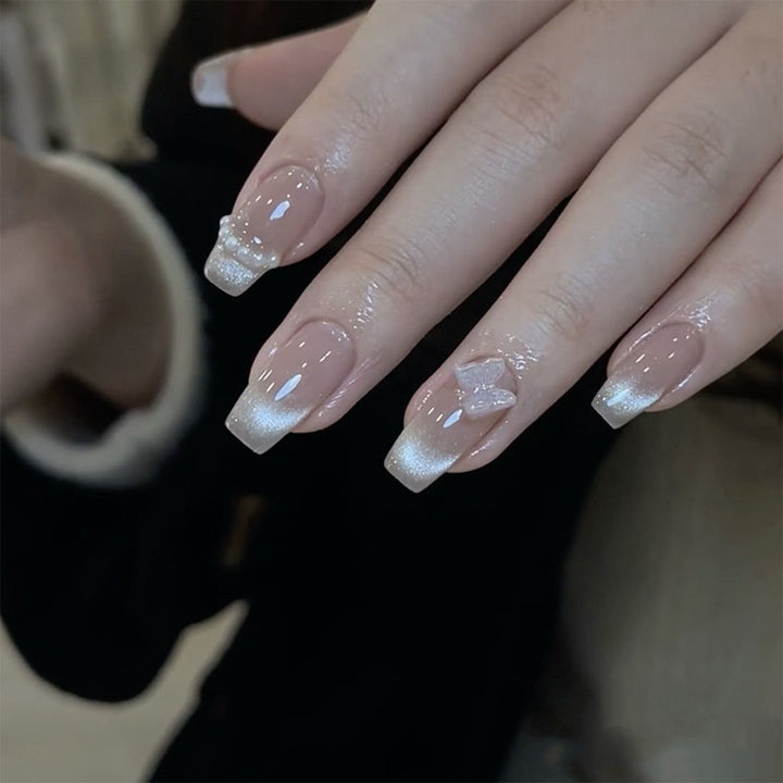 Elegant Press-On Nail Art with Decorative Design