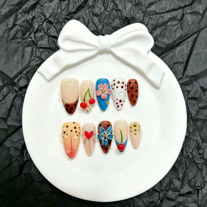 Decorative Press-On Nail Art Set with Vibrant Character Design