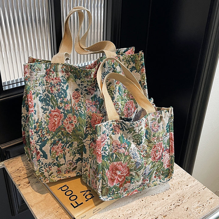 Floral Embroidered Tapestry Tote Bag