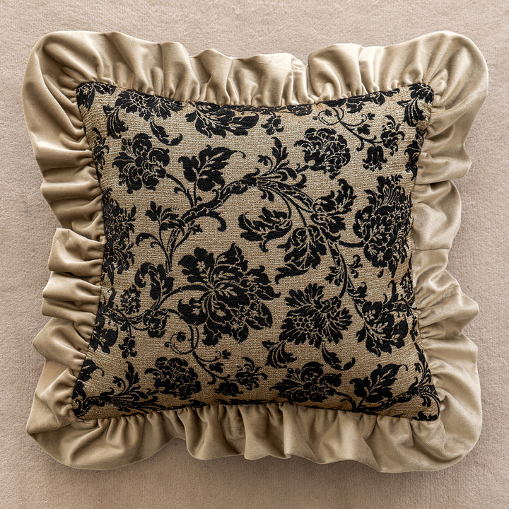 Fluffy decorative pillow with floral pattern
