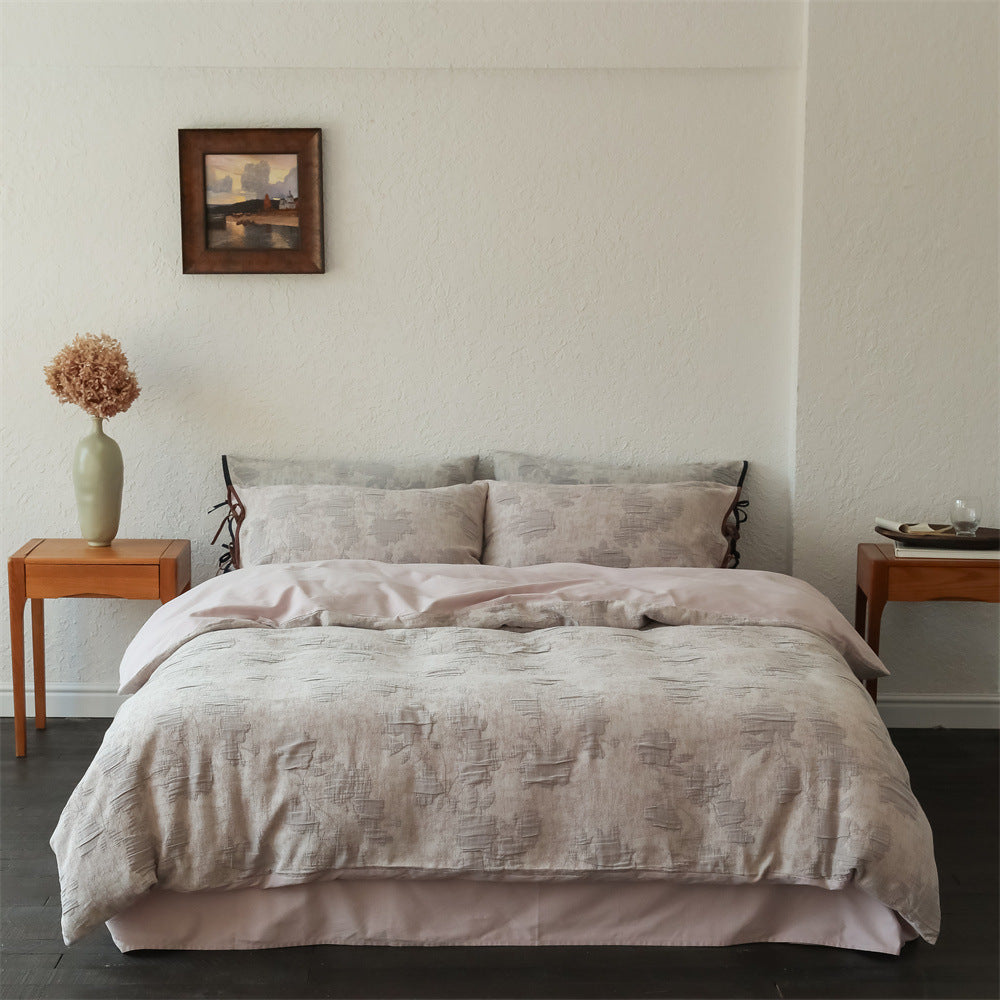 Reversible Textured Linen-Feel Duvet Cover Set with Jacquard Weave and Envelope Pillow Shams