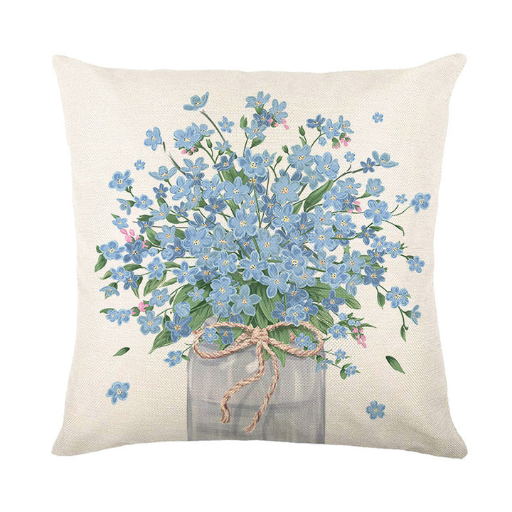 Farmhouse Decorative Cotton-Linen Throw Pillow Cover with Script Blessing and Hidden Zipper
