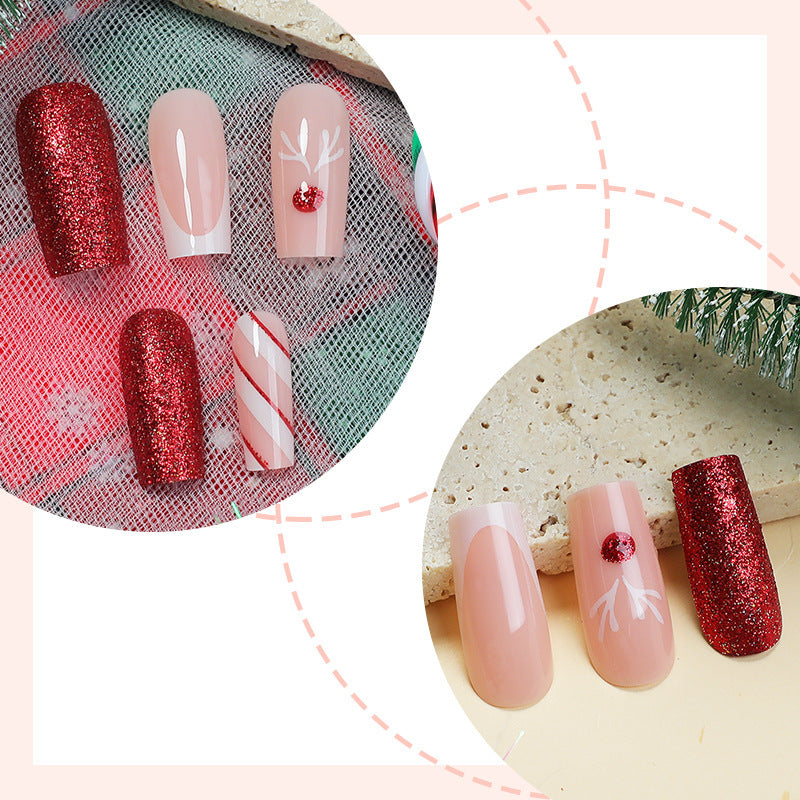 Artificial nail set with sparkling glitter and festive accents Stornfield