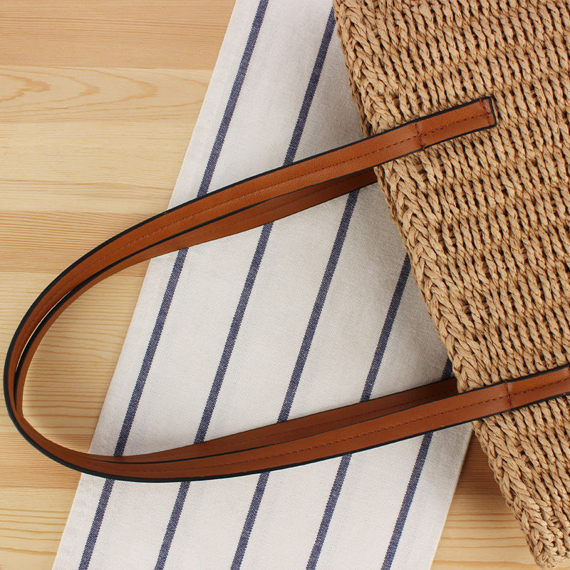 Durable straw tote bag with sturdy leather handles Stornfield