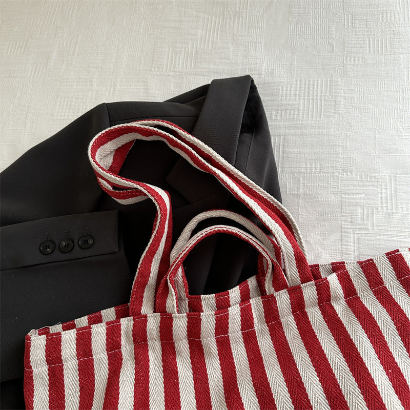 Durable Striped Canvas Beach Tote Bag