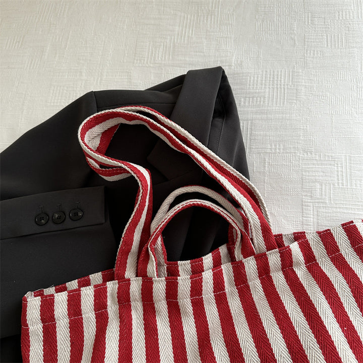 Durable Striped Canvas Beach Tote Bag