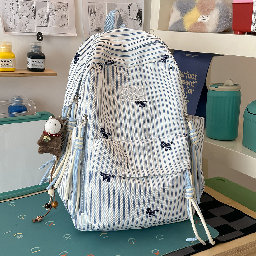 Playful Animal-Themed Striped Backpack Stornfield