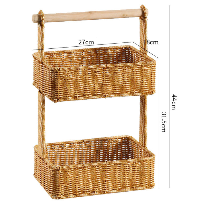 Unisex Two-Tier Storage Basket with Wooden Handle Stornfield