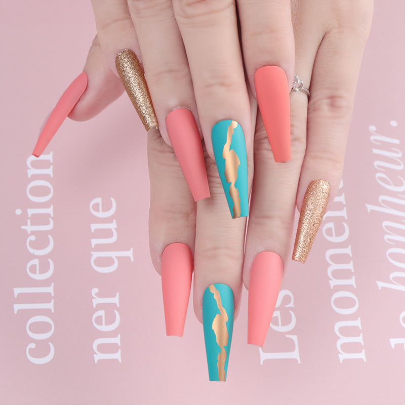 Stylish Long Stiletto Press-On Nails with Unique Matte and Glitter Finish Stornfield