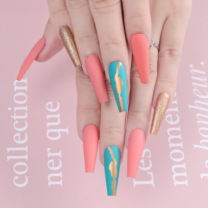 Stylish Long Stiletto Press-On Nails with Unique Matte and Glitter Finish Stornfield